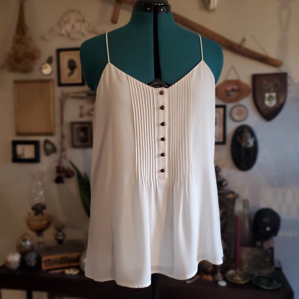 Express Pintuck Spaghetti Strap Cami - White/Cream - L